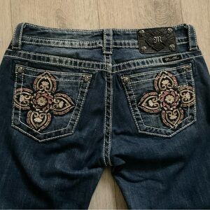 Miss Me Blue Skinny Jeans with Intricate Embroidery